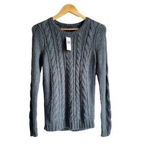 New! Gap Factory Wool Blend Cable Knit Grey Petrol Sweater Size XS